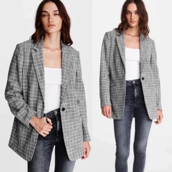 RAG & BONE designer gray checkered s plaid suit blazer jacket luxury NWT sz 6 - Picture 4 of 14